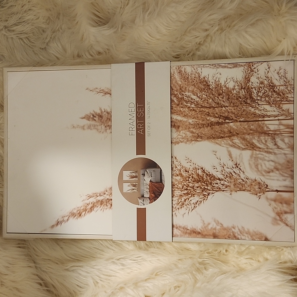 Framed Art Set - Neutral Tan Pampas Grass